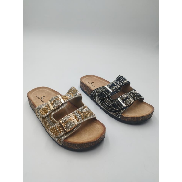 Sandalias planas hebillas con brillos