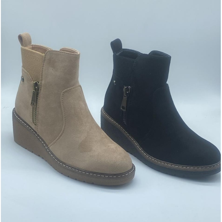 Botin cuña serraje