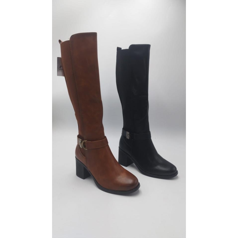 Bota caña alta con goma y cremallera lateral