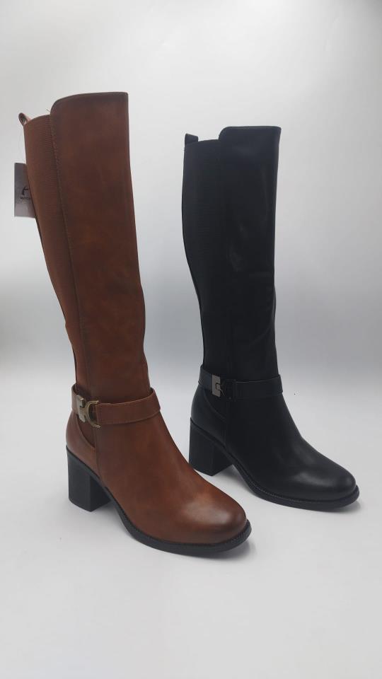 Bota caña alta con goma y cremallera lateral