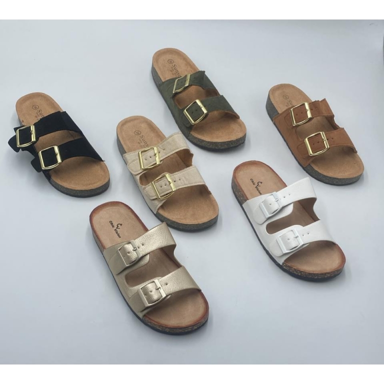 Sandalias planas hebillas corcho